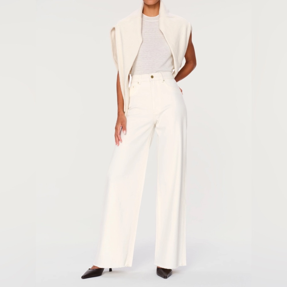 DL1961 Women's Hepburn High Rise Wide Leg Jeans in Eggshell